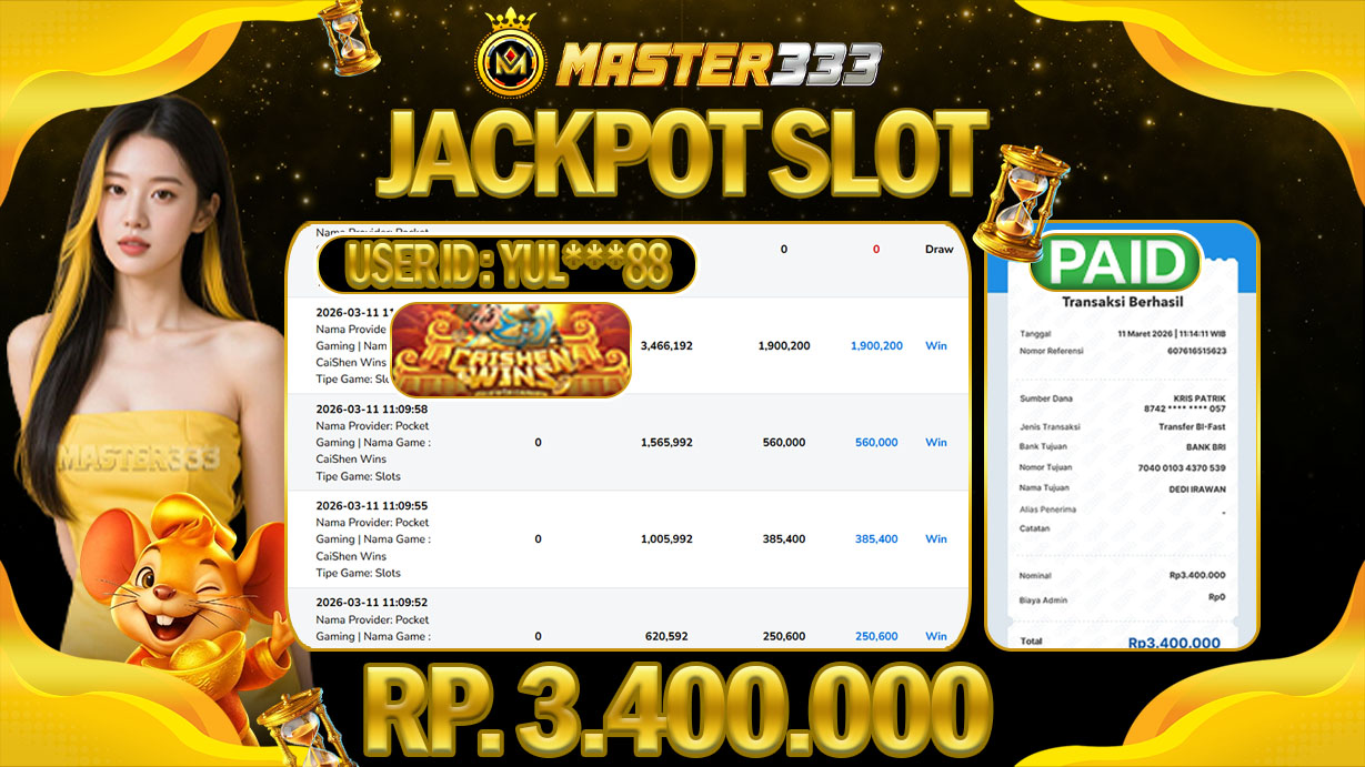 JACKPOT 3.400.000 DI MASTER333 LANGSUNG DI BAYAR LUNAS